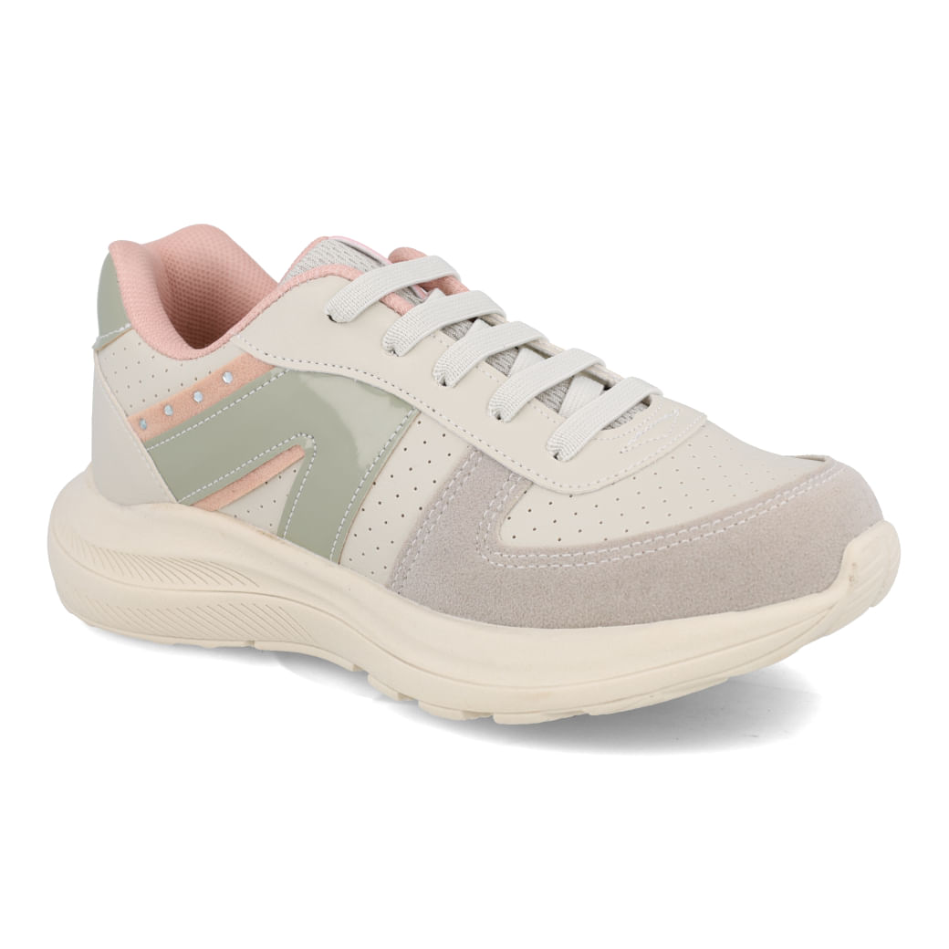 Tênis infantil Jet Kids modelo 63.024-144 em bege e verde, vista lateral mostrando detalhes do material
